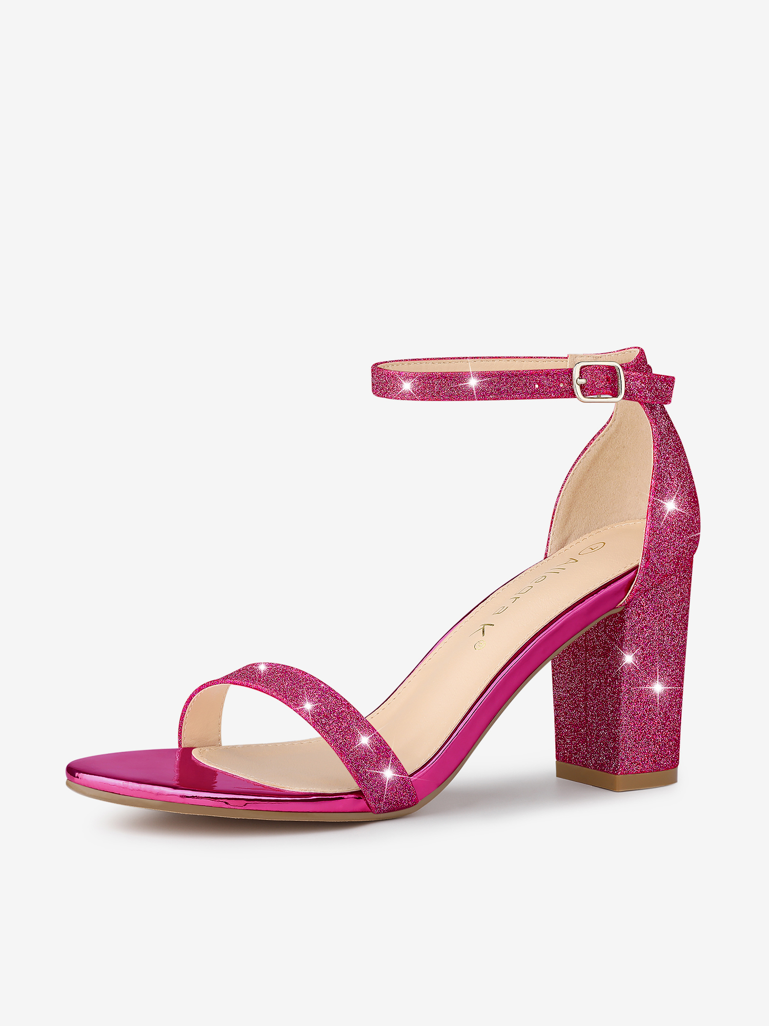 Glitter Ankle Strap Chunky Heel Sandals Hot Pink/7 - Allegra K catalog