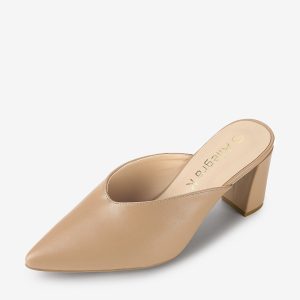 Pointed Toe Chunky Heel Slides Mules Nude/9 - Allegra K catalog
