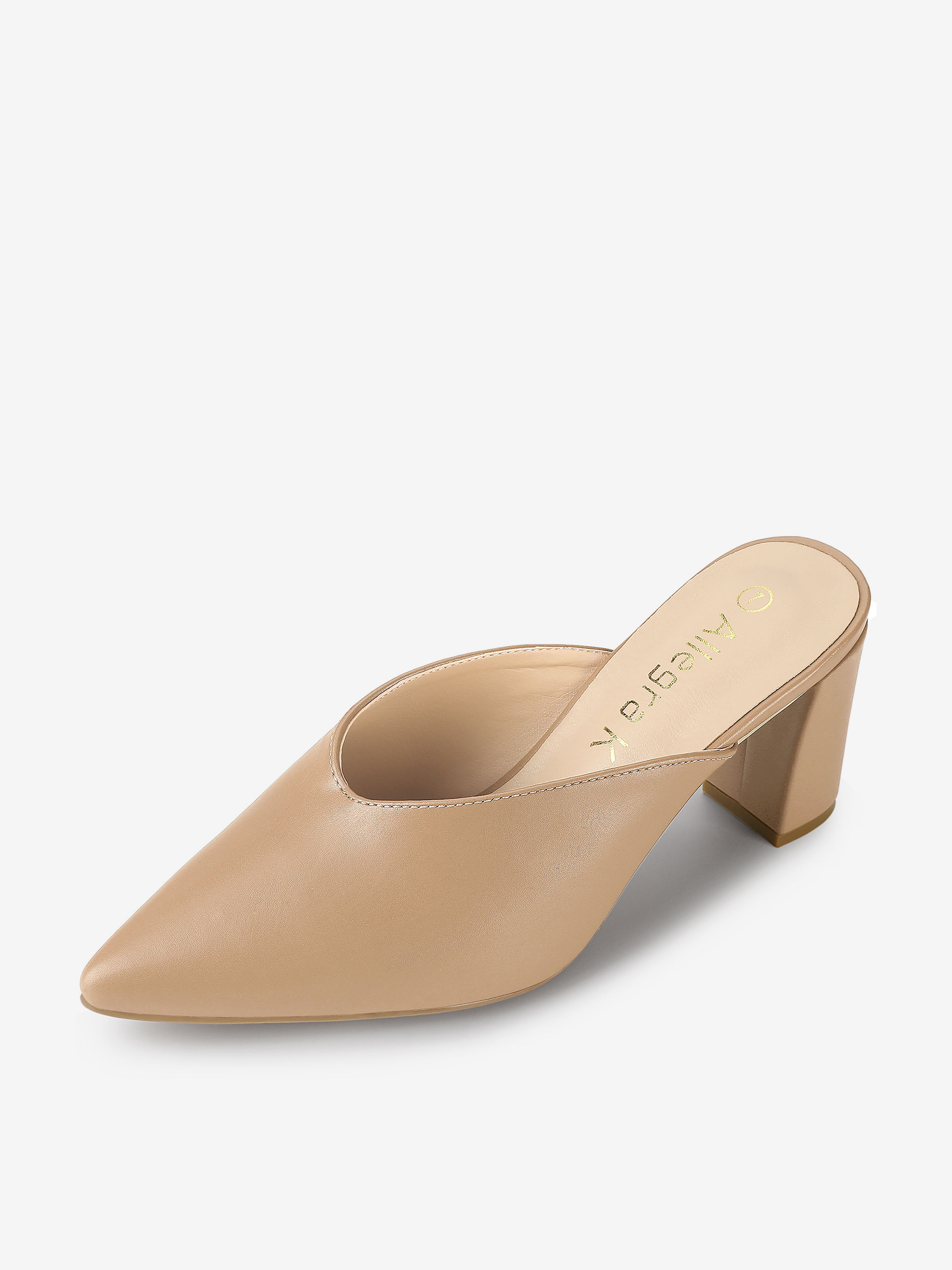 Pointed Toe Chunky Heel Slides Mules Nude/11 - Allegra K catalog