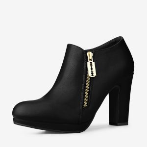 Platform Round Toe Chunky Heel Ankle Boot Black/8.5 - Allegra K catalog