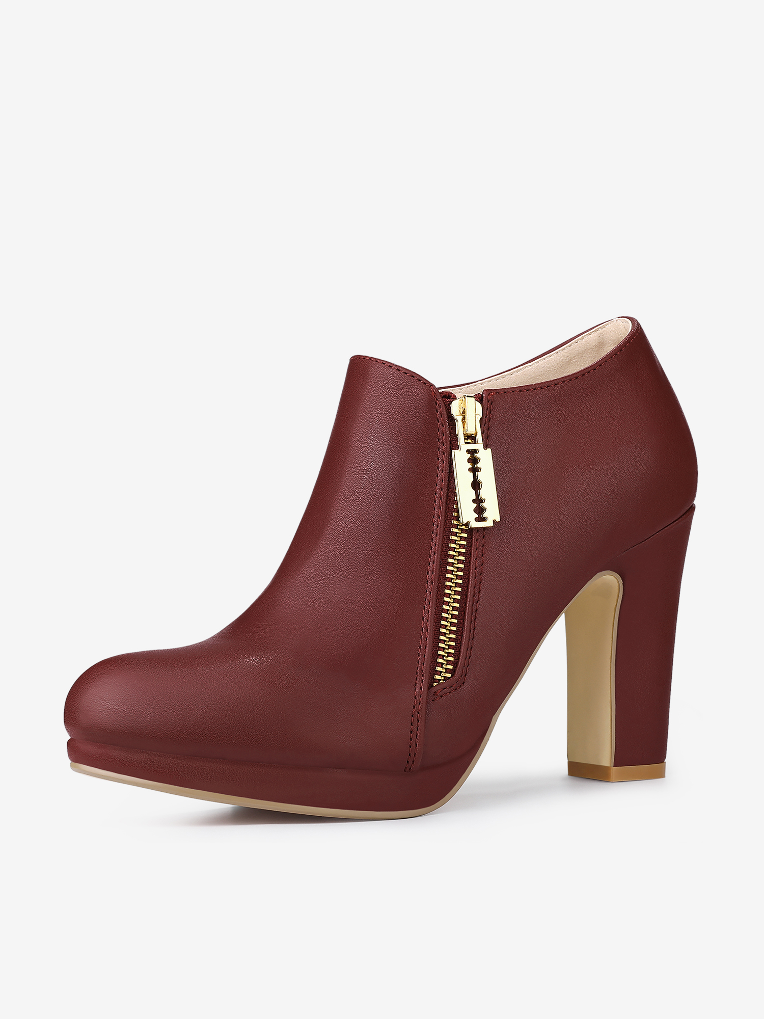 Platform Round Toe Chunky Heel Ankle Boot Burgundy/7.5 - Allegra K catalog