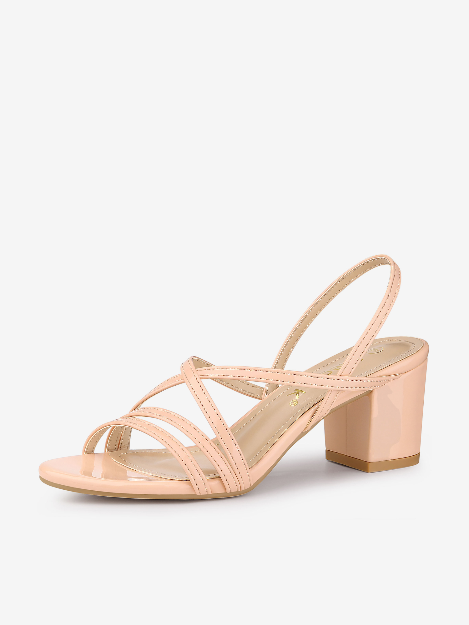 Strappy Slingback Chunky Heel Slide Sandals Nude/8 - Allegra K catalog