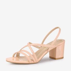 Strappy Slingback Chunky Heel Slide Sandals Nude/10 - Allegra K catalog