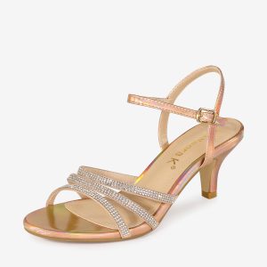 Ankle Strap Rhinestone Round Toe Kitten Heel Sandals Rose Gold/9.5 - Allegra K catalog