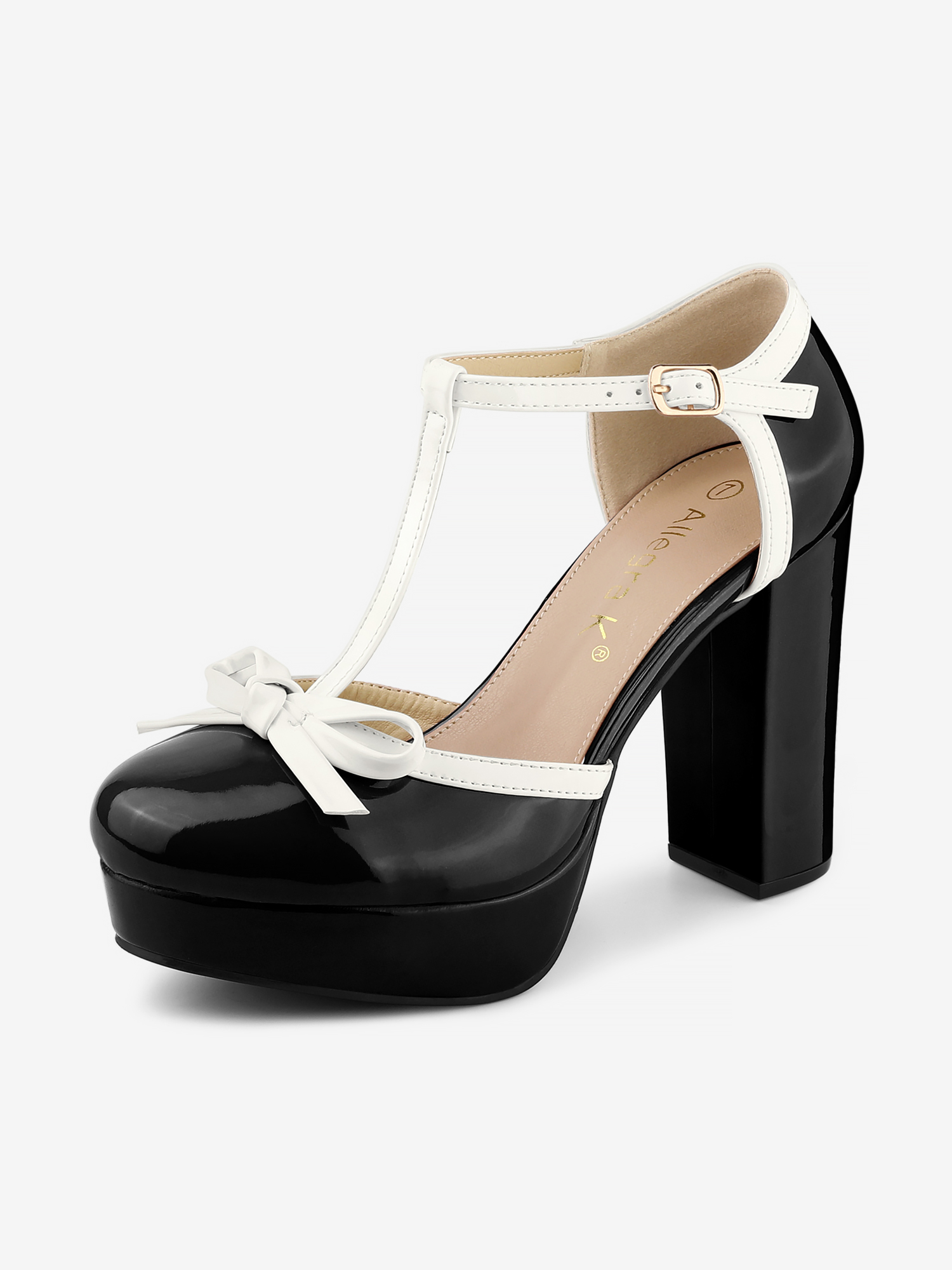 Platform Bow T Strap Chunky Heel Pumps Black/9 - Allegra K catalog