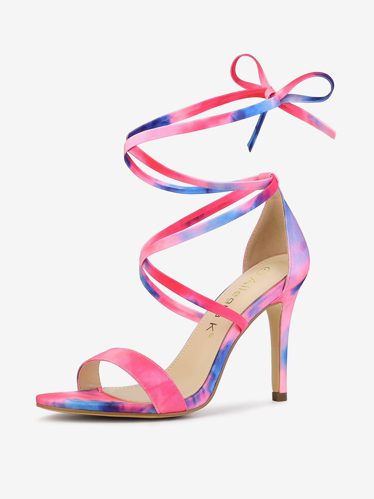 Elegant Open Toe Tie Dye Lace Up Stiletto Heel Sandals Pink/7.5 - Allegra K catalog