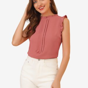 Business Office 1950s Ruffled Retro Sleeveless Work Blouses Dark Pink/XS - Allegra K catalog