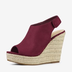 Open Toe Espadrille Platform Wedge Heel Slingback Sandals Burgundy/8 - Allegra K catalog