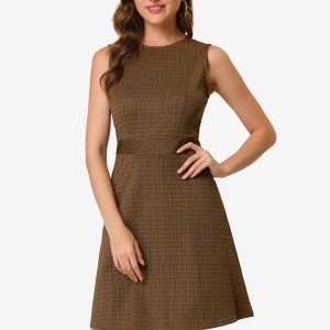 Plaid Sleeveless Fit and Flare Houndstooth Work Dress Brown/L - Allegra K catalog