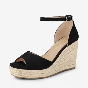 Espadrille Platform Ankle Strap Wedge Heel Sandals Black/7 - Allegra K catalog