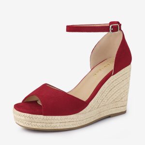 Espadrille Platform Ankle Strap Wedge Heel Sandals Red/8.5 - Allegra K catalog