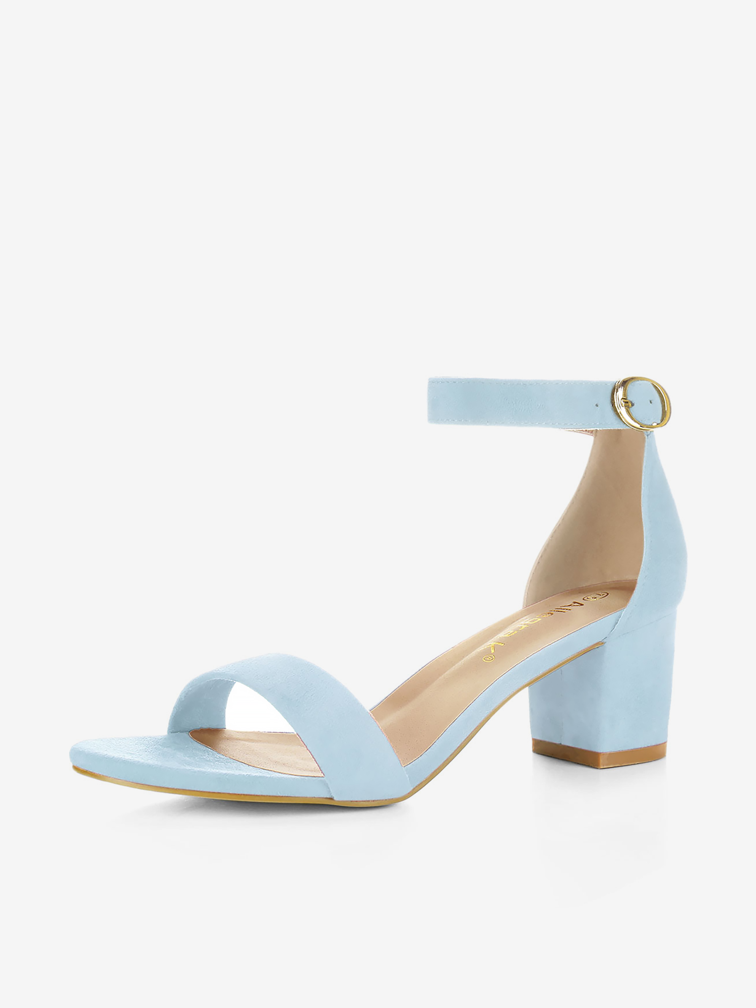 Faux Suede Open Toe Mid Block Heel Ankle Strap Sandals Sky Blue/8.5 - Allegra K catalog