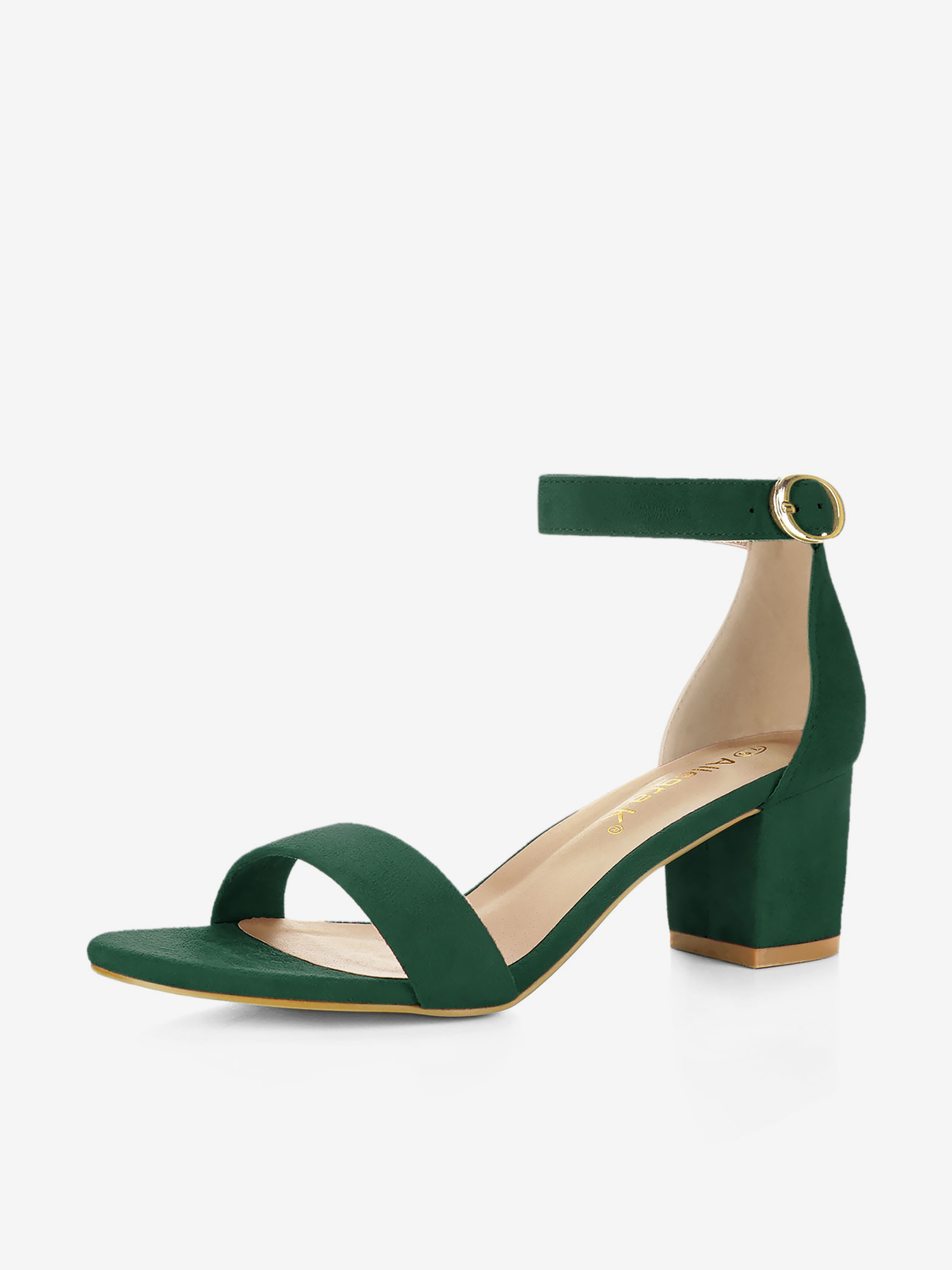 Faux Suede Open Toe Mid Block Heel Ankle Strap Sandals Emerald Green/5 - Allegra K catalog