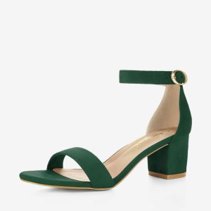 Faux Suede Open Toe Mid Block Heel Ankle Strap Sandals Emerald Green/6 - Allegra K catalog