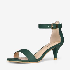Faux Leather Open Toe Ankle Strap Kitten Heel Sandals Dark Green/9 - Allegra K catalog