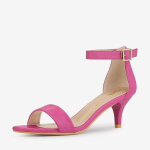 Faux Leather Open Toe Ankle Strap Kitten Heel Sandals Hot Pink/6 - Allegra K catalog