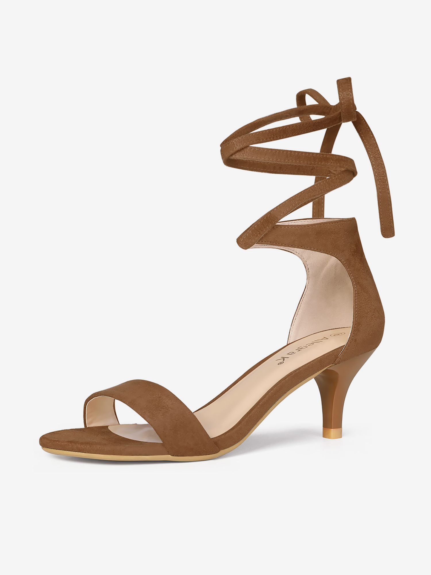 Faux Suede Open Toe Kitten Heel Lace Up Sandals Brown/6 - Allegra K catalog