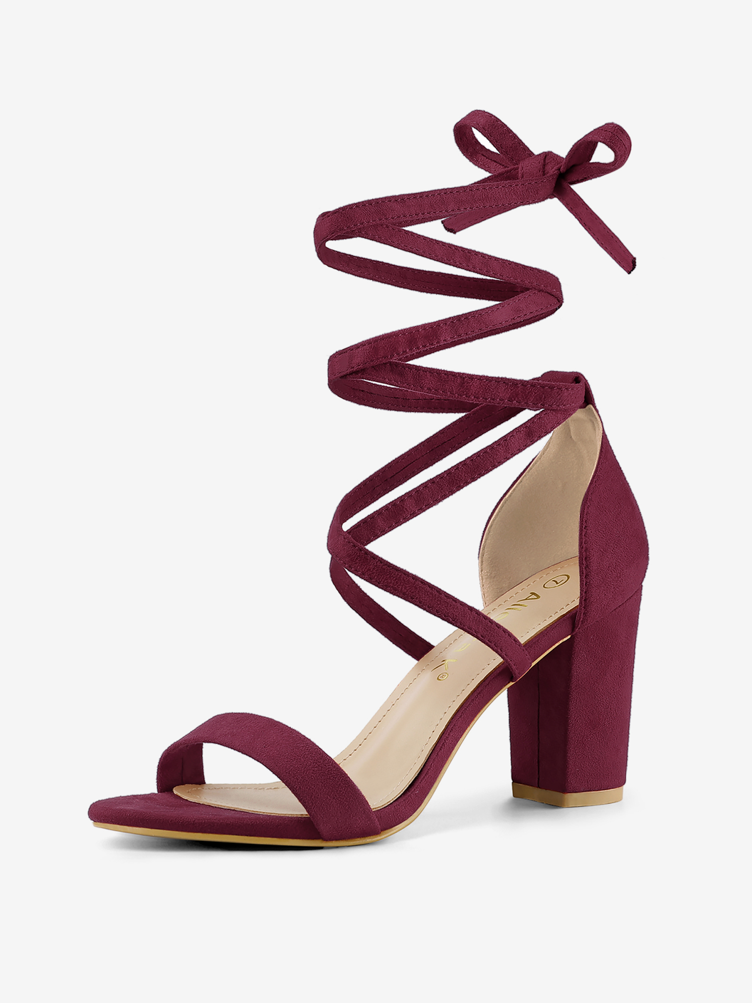 Faux Suede Open Toe Lace Up Chunky High Heel Sandals Burgundy/9.5 - Allegra K catalog