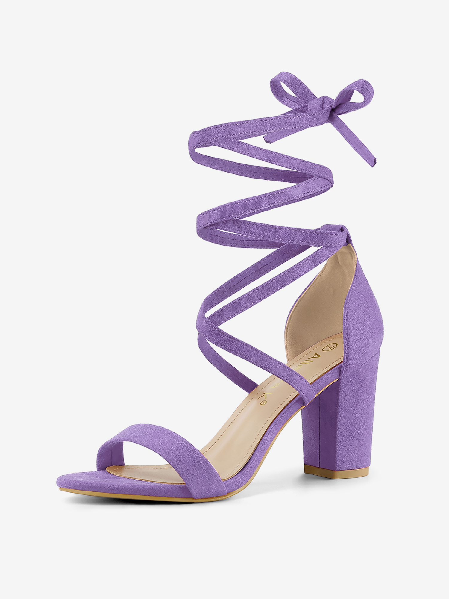 Faux Suede Open Toe Lace Up Chunky High Heel Sandals Purple/8 - Allegra K catalog