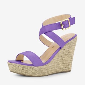 Slingback Crisscross Espadrille Wedges Heel Sandals Purple/6 - Allegra K catalog