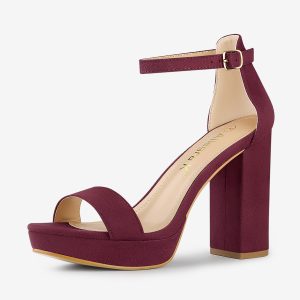 Faux Suede Ankle Strap Platform Chunky Heel Sandals Burgundy/8.5 - Allegra K catalog