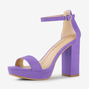 Faux Suede Ankle Strap Platform Chunky Heel Sandals Purple/6 - Allegra K catalog