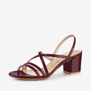 Strappy Slingback Chunky Heel Slide Sandals Burgundy/5 - Allegra K catalog