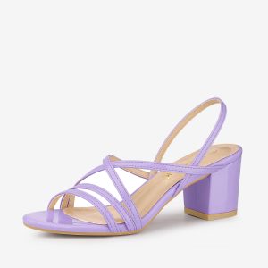 Strappy Slingback Chunky Heel Slide Sandals Purple/8 - Allegra K catalog