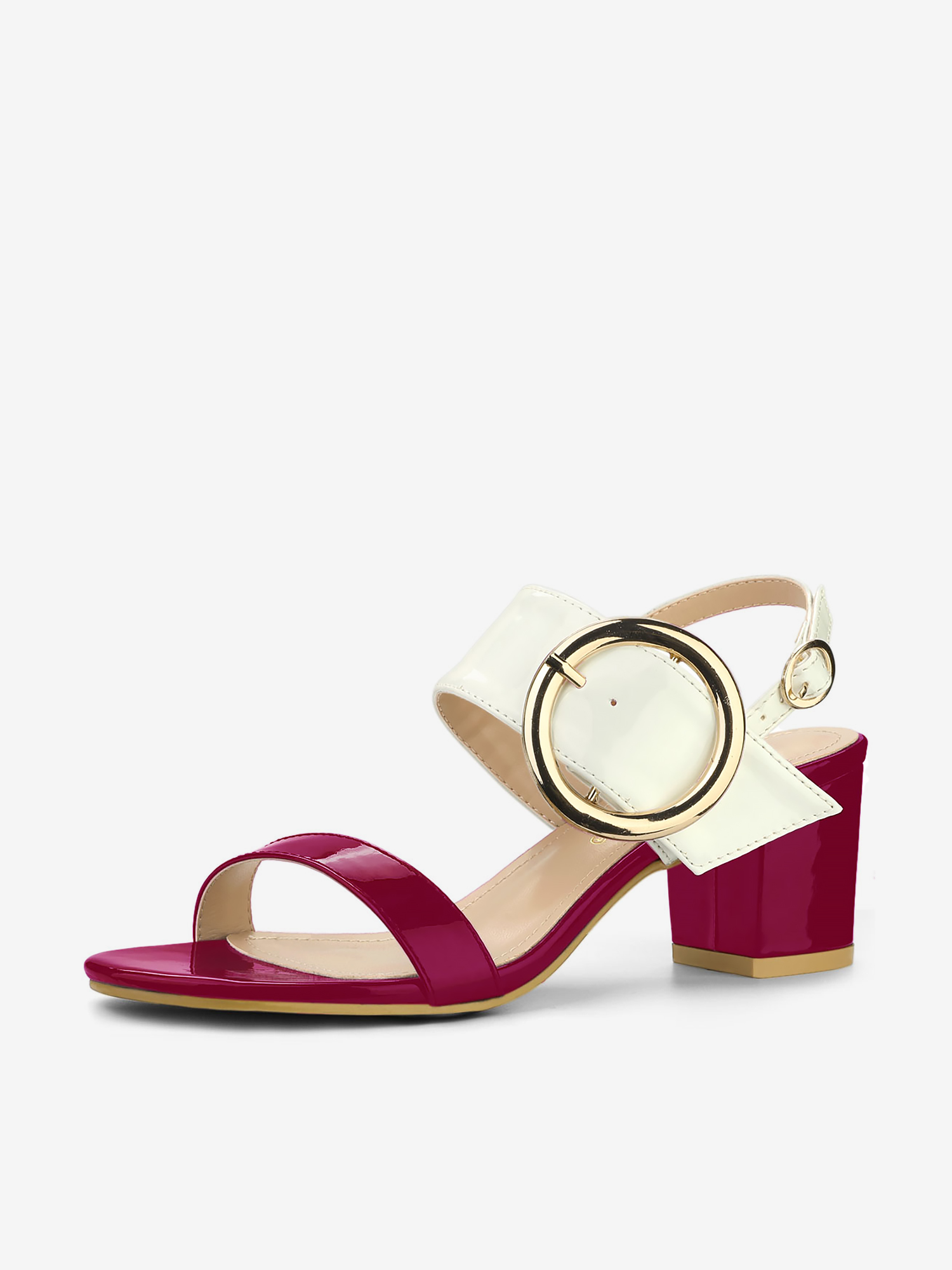 Dual Straps Buckle Decor Slingback Block High Heel Sandals Hot Pink White/5.5 - Allegra K catalog