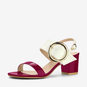 Dual Straps Buckle Decor Slingback Block High Heel Sandals Hot Pink White/9 - Allegra K catalog