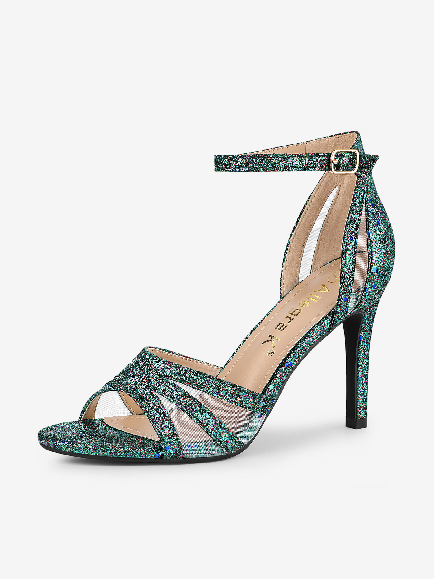 Glitter Ankle Strap Stiletto Heel Sandal Green/8.5 - Allegra K catalog