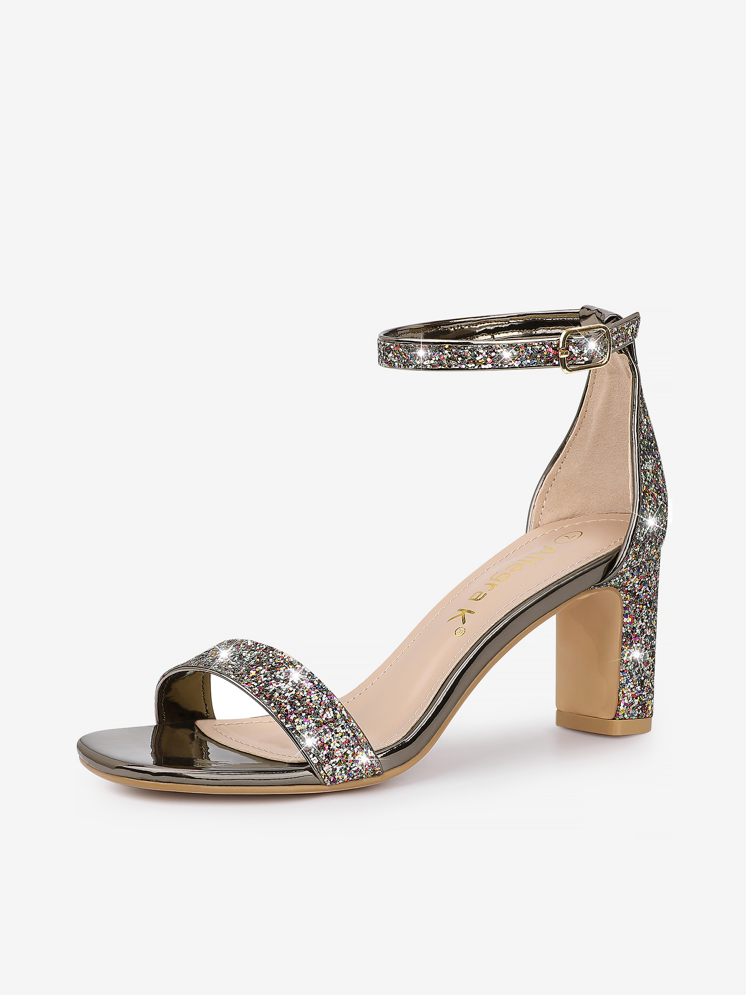 Glitter Ankle Strap Chunky Heel Sandal Gunmetal/6 - Allegra K catalog