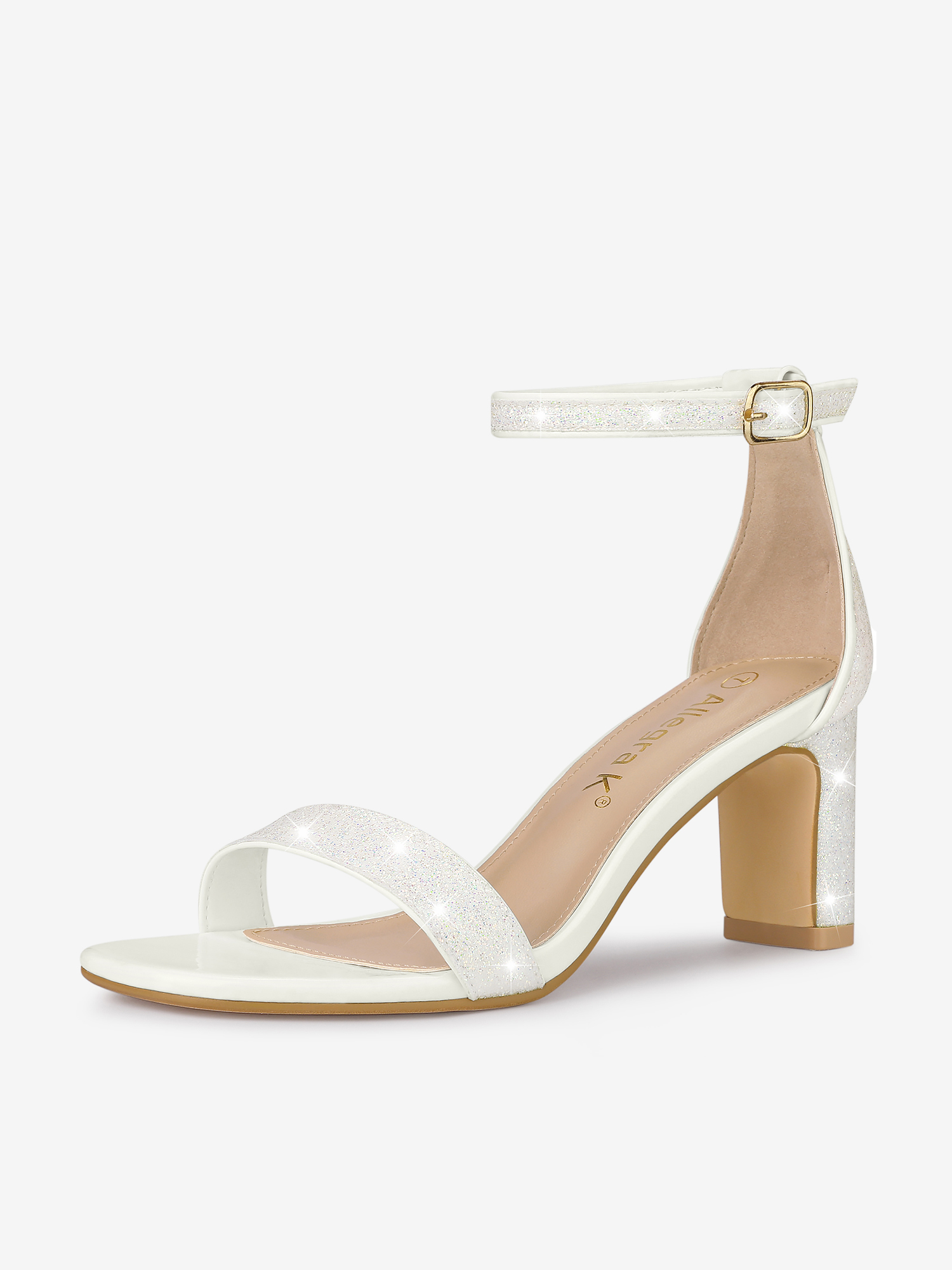 Glitter Ankle Strap Chunky Heel Sandal White powder/7.5 - Allegra K catalog