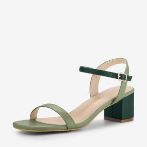 Square Open Toe Slingback Buckle Chunky Heel Sandals light Green/7.5 - Allegra K catalog