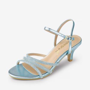 Ankle Strap Rhinestone Round Toe Kitten Heel Sandals Blue/9.5 - Allegra K catalog
