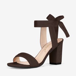 Open Toe Ankle Tie Back Faux Suede Chunky Heel Sandals Coffee/11 - Allegra K catalog