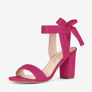 Faux Suede Open Toe Ankle Tie Back Chunky Heel Sandals Hot Pink/12 - Allegra K catalog