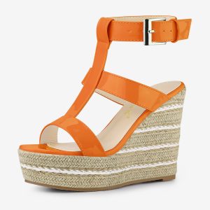 Espadrille Strappy Platform Wedges Sandals Orange/9 - Allegra K catalog
