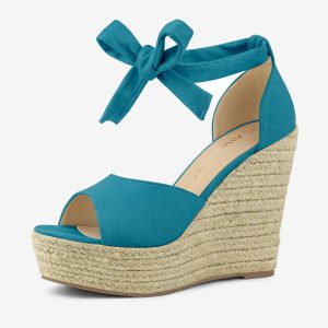 Espadrilles Tie Up Ankle Strap Platform Wedges Sandals Teal/7 - Allegra K catalog