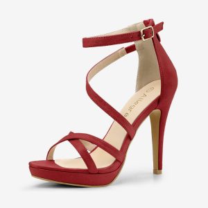 Round Toe Strappy Platform Stiletto Heel Sandals Red/9 - Allegra K catalog