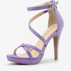 Round Toe Strappy Platform Stiletto Heel Sandals Purple/6 - Allegra K catalog