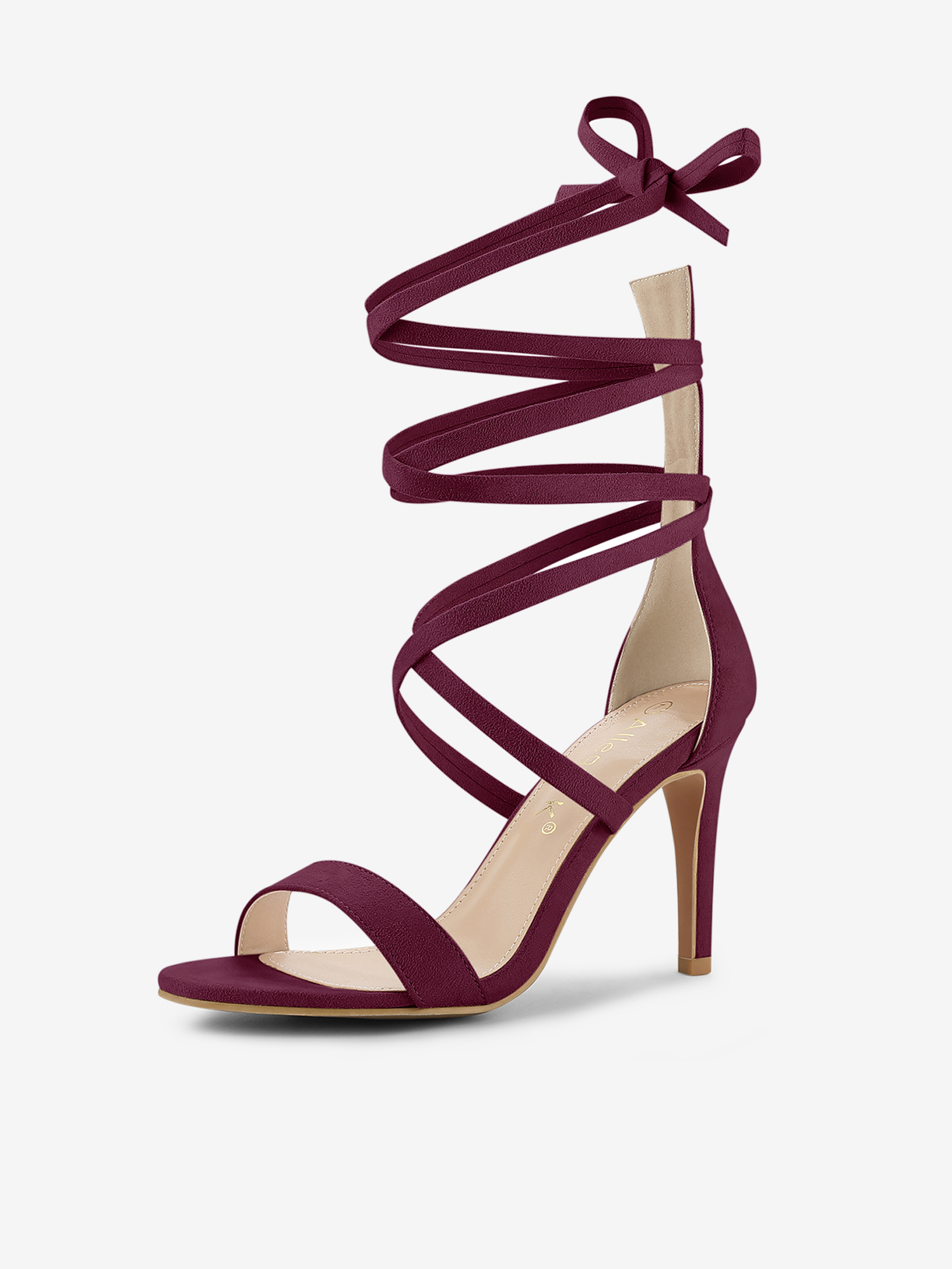 Open Toe Stiletto Heel Lace Up Ankle Strap Sandals Burgundy/9 - Allegra K catalog
