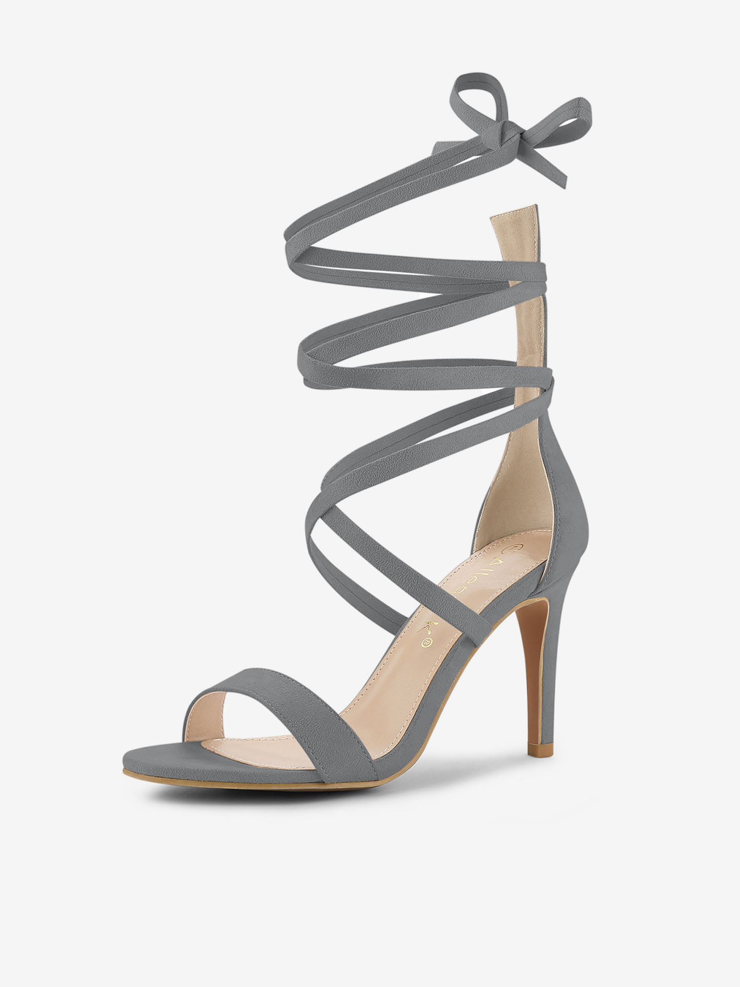 Open Toe Stiletto Heel Lace Up Ankle Strap Sandals Grey/9 - Allegra K catalog