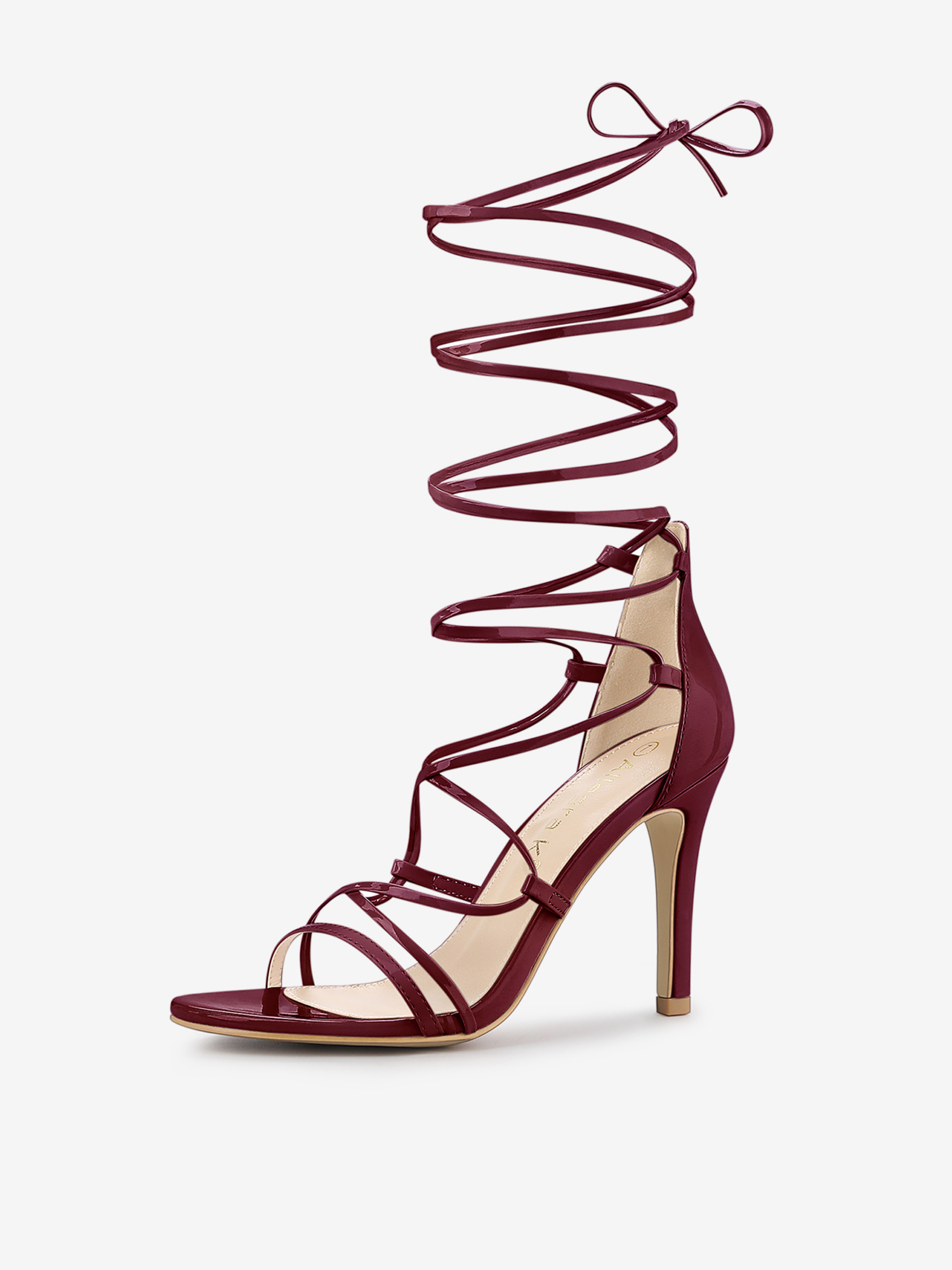 Strappy Straps Lace Up Stiletto Heel Sandals Burgundy/8.5 - Allegra K catalog