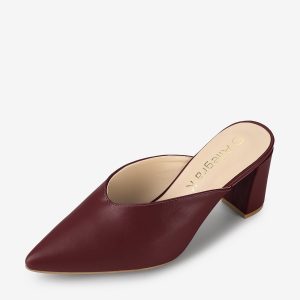 Pointed Toe Chunky Heel Slides Mules Burgundy/11 - Allegra K catalog