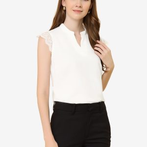 Work Top Office Lace Cap Sleeve Basic Shirt Blouse White/XS - Allegra K catalog