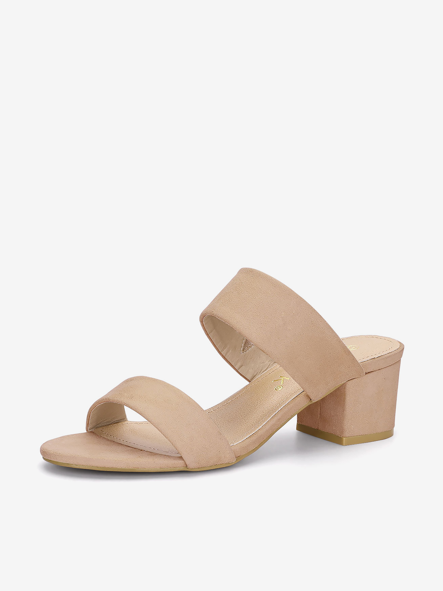 Block Heel Round Toe Dual Straps Slide Sandals Nude/8.5 - Allegra K catalog