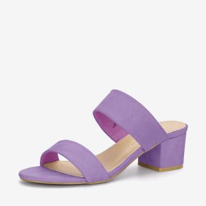 Block Heel Round Toe Dual Straps Slide Sandals Purple/7.5 - Allegra K catalog