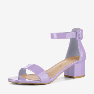 PU Open Toe Block Low Heel Ankle Strap Sandals Purple/8 - Allegra K catalog