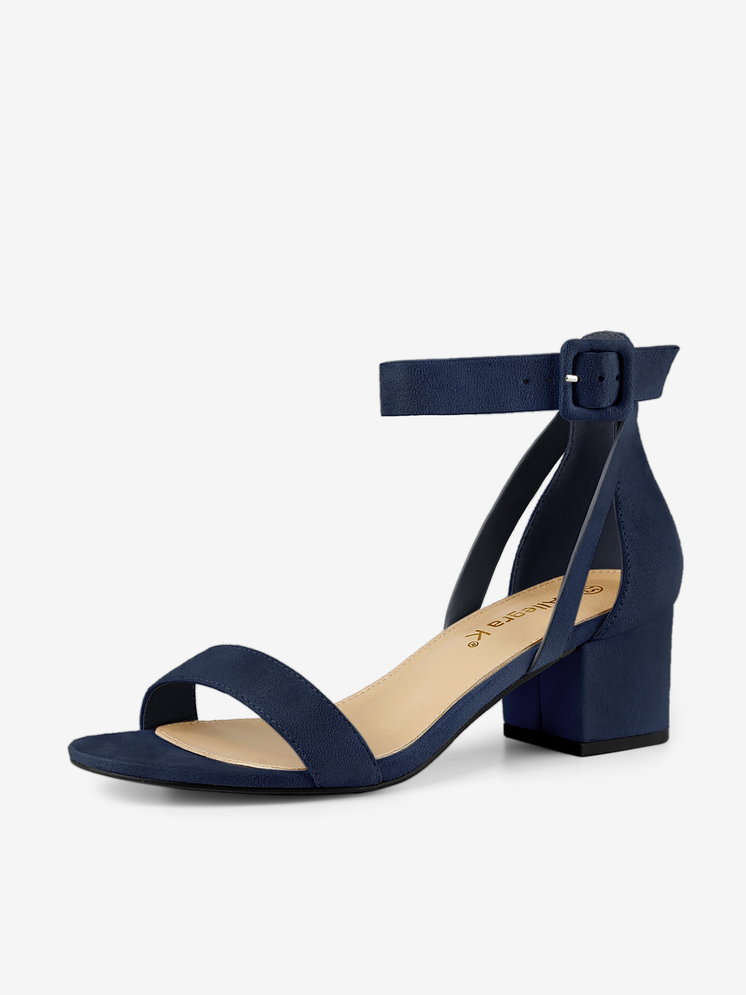 Faux Suede Ankle Strap Block Low Heel Sandals Navy Blue/8 - Allegra K catalog
